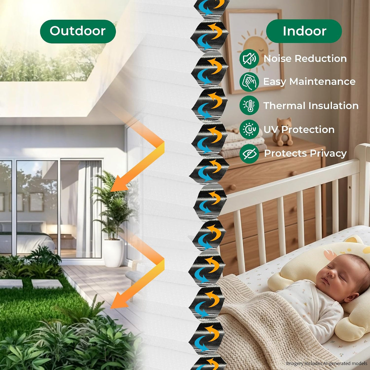 Allesin Top Down Bottom Up Cordless Cellular Shades,Thermal Insulation Honeyc...