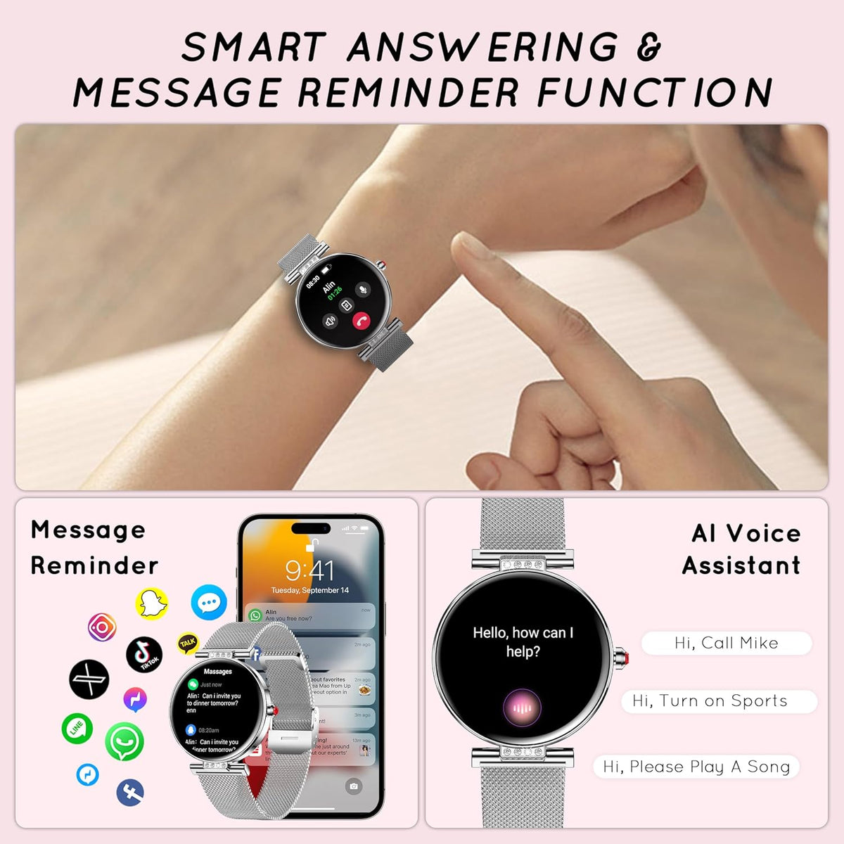Smart Watch for Women (3 Bands) 1.19“ AMOLED Bluetooth Call Fitness Tracker