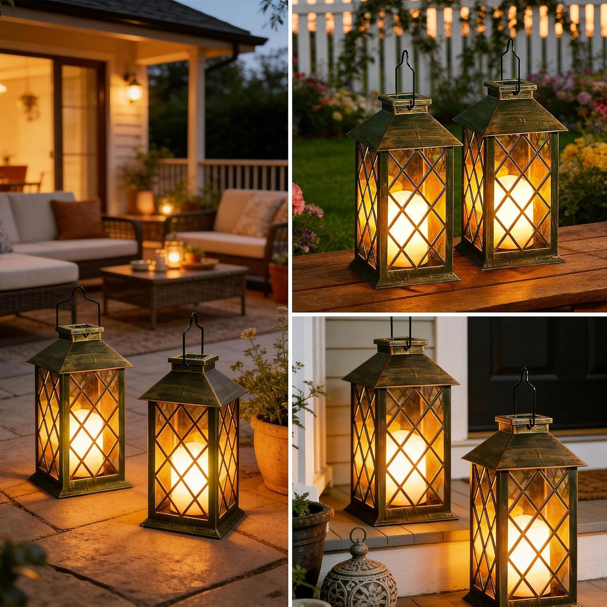 2 Pack 11" Medium Tempered Glass Solar Lanterns Outdoor Waterproof