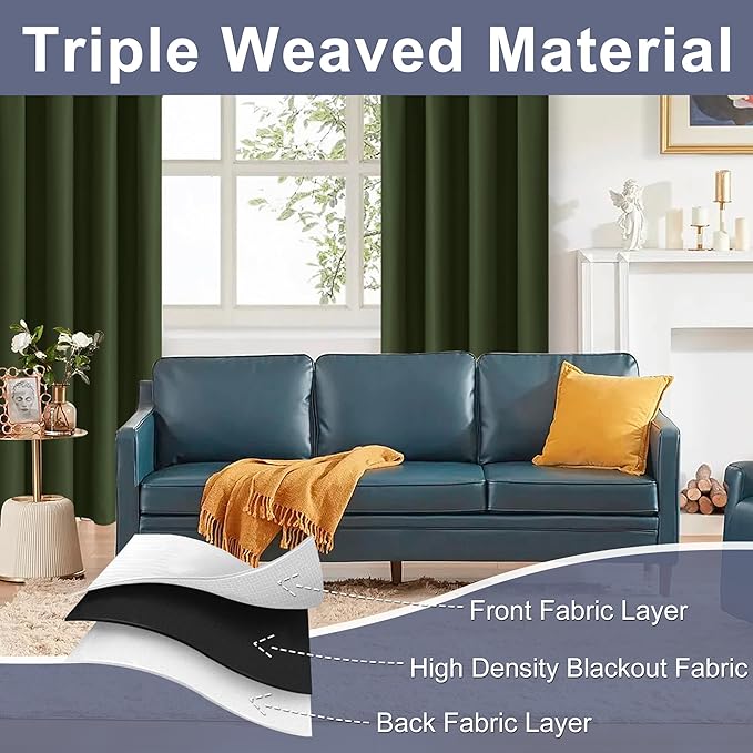 JIUZHEN Blackout Curtains for Bedroom– Thermal Insulated, Noise Reducing Room