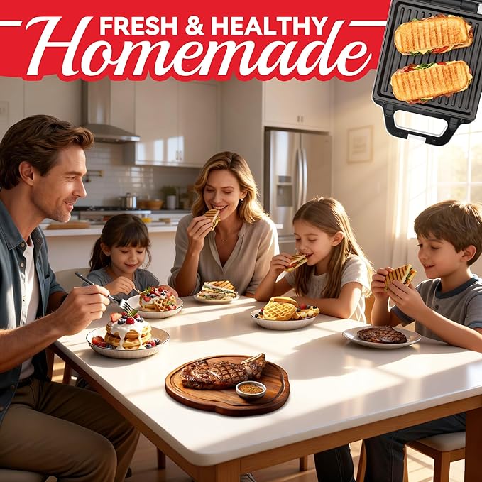2 in 1 Mini Waffle Maker with Removable Plates, Panini Press Sandwich Maker