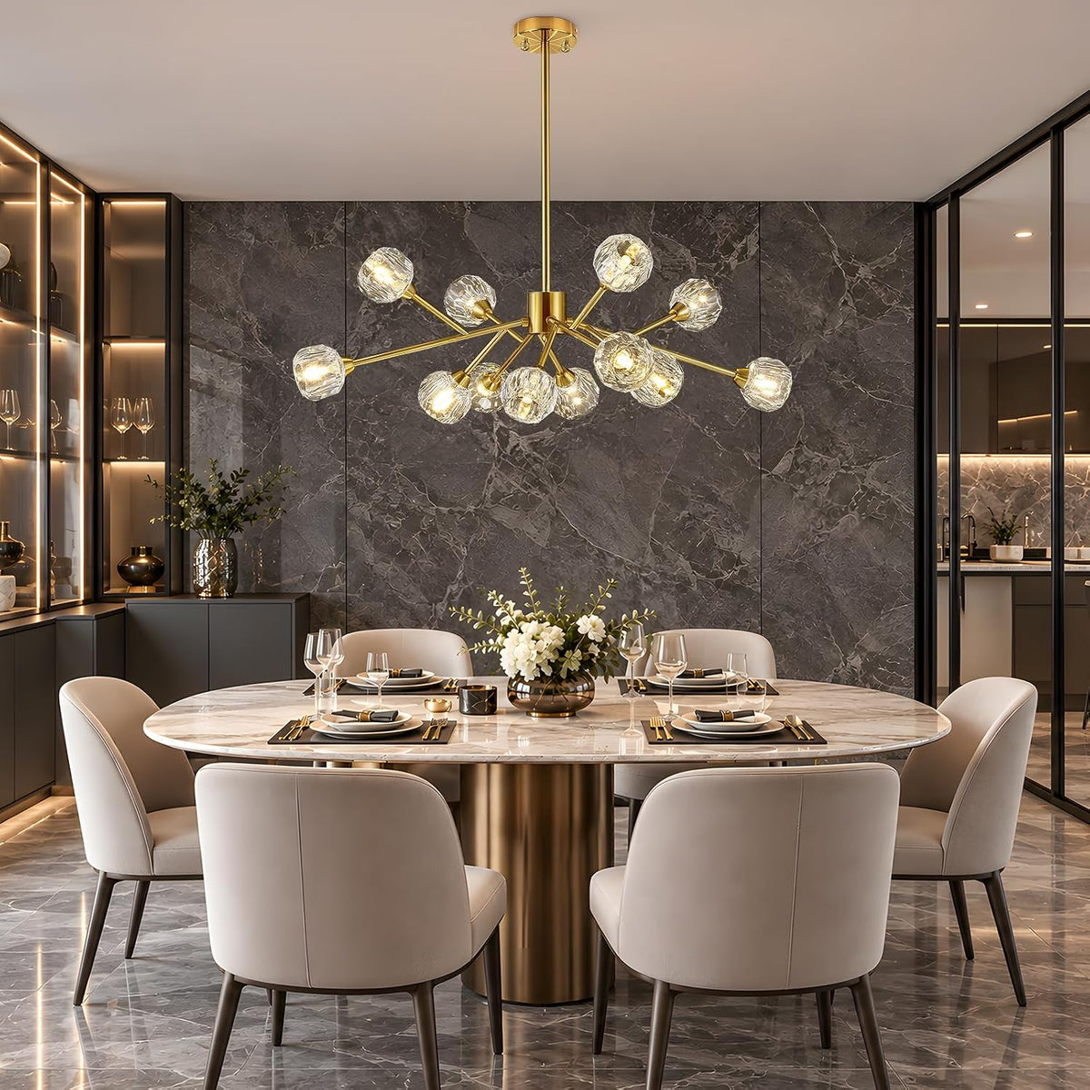 Gold Sputnik Chandeliers for Living Room，12 Lights D36'' Inch