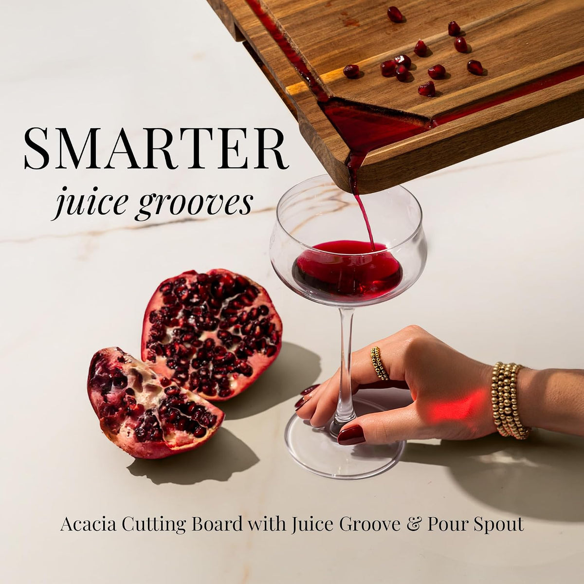 Styled Settings Wooden Cutting Board Set with Holder, 4-Piece, Gold