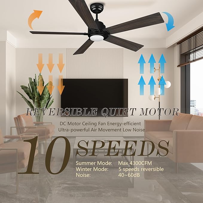 SMAAIR Smart Ceiling Fan with Light, 56inch Indoor and Outdoor ceiling fan with