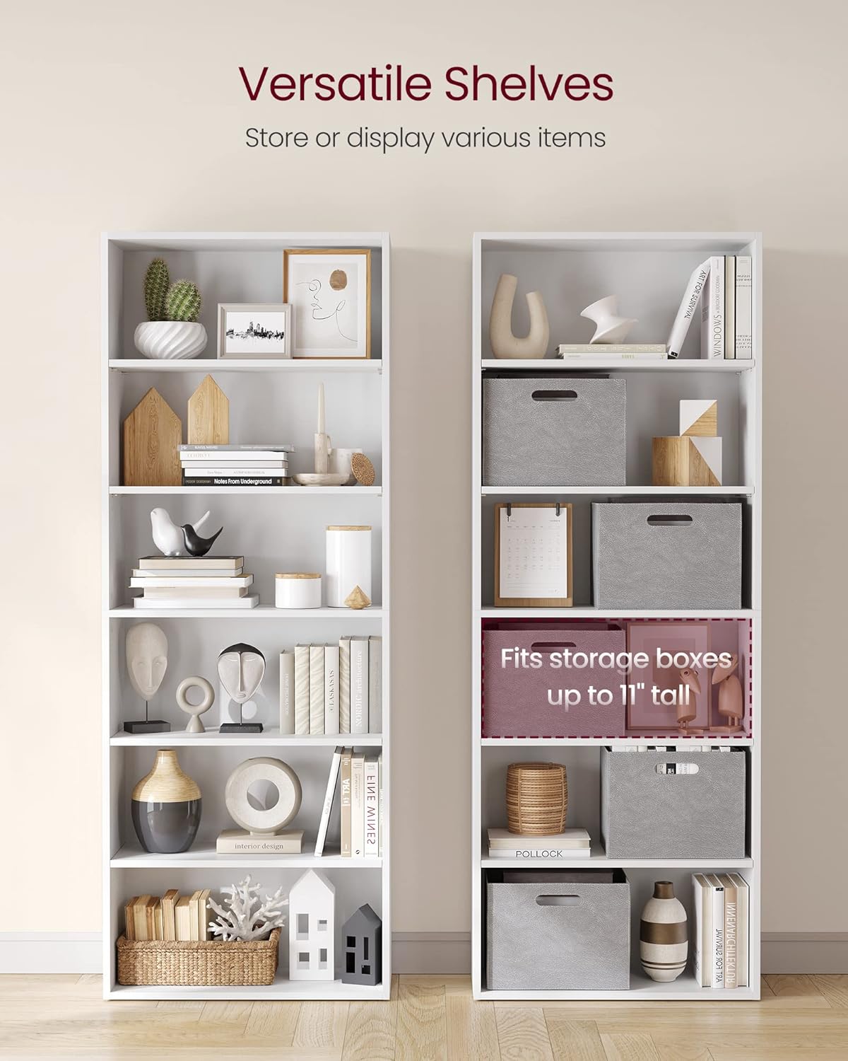 VASAGLE Bookshelf, 23.6 Inches Wide, 6-Tier Open Bookcase with Adjustable Sto...