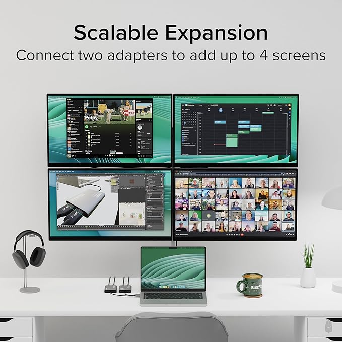 Plugable USB C to HDMI Adapter, Dual Monitor 4K 60Hz