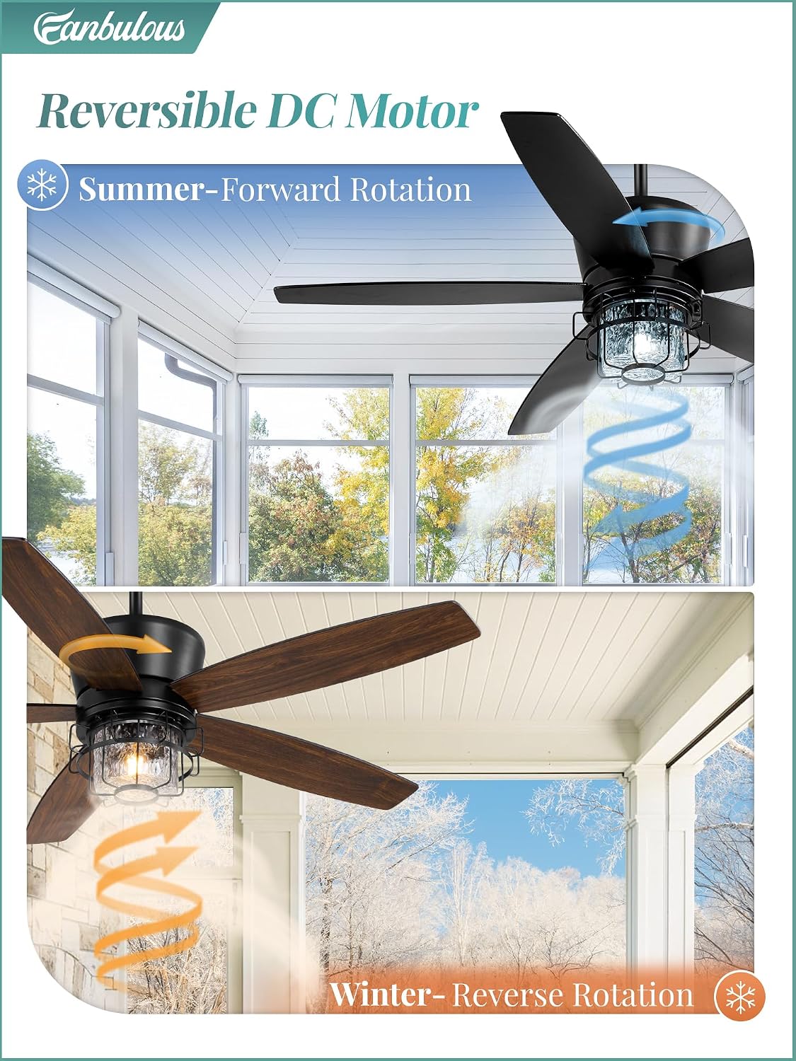 Fanbulous 52" Outdoor Ceiling Fans with Lights and Remote IP65 Waterproof