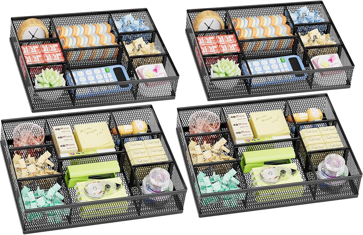 Marbrasse 2 Pack Desk Drawer Organizer, Mesh Drawer Organizer Tray with 8 Adj...
