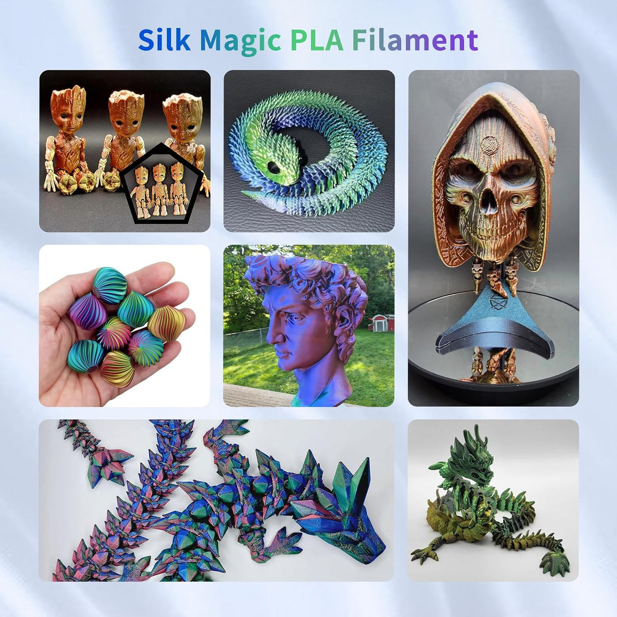 YOUSU 3D Printer Filament Silk PLA Filament Rainbow Color,1.75mm Tri Color PL...