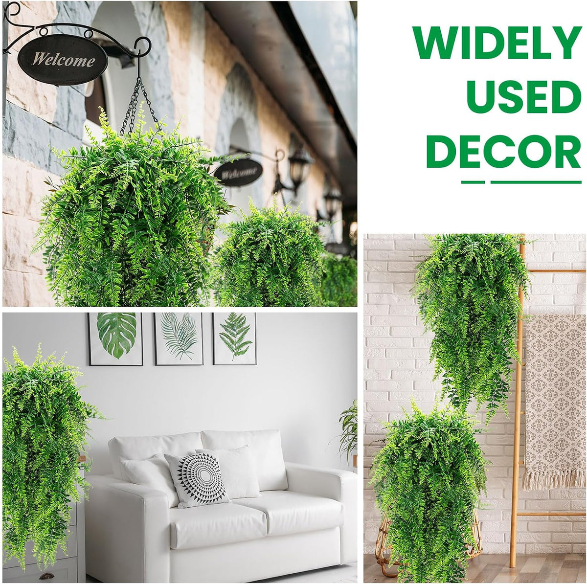 20 Pcs Artificial Hanging Plants Boston Ferns 32 Inch Plastic