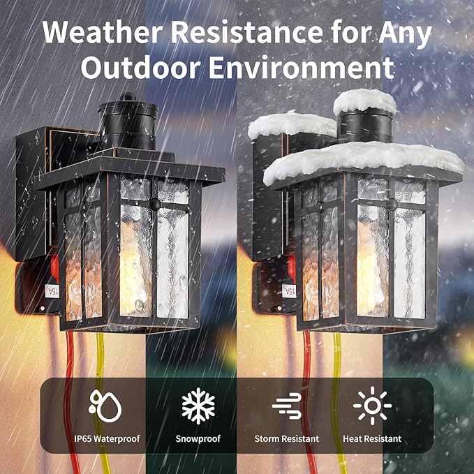 2 pack Porch Lights with GFCI Outlet, Dusk to Dawn Motion Sensor Outdoor Lights