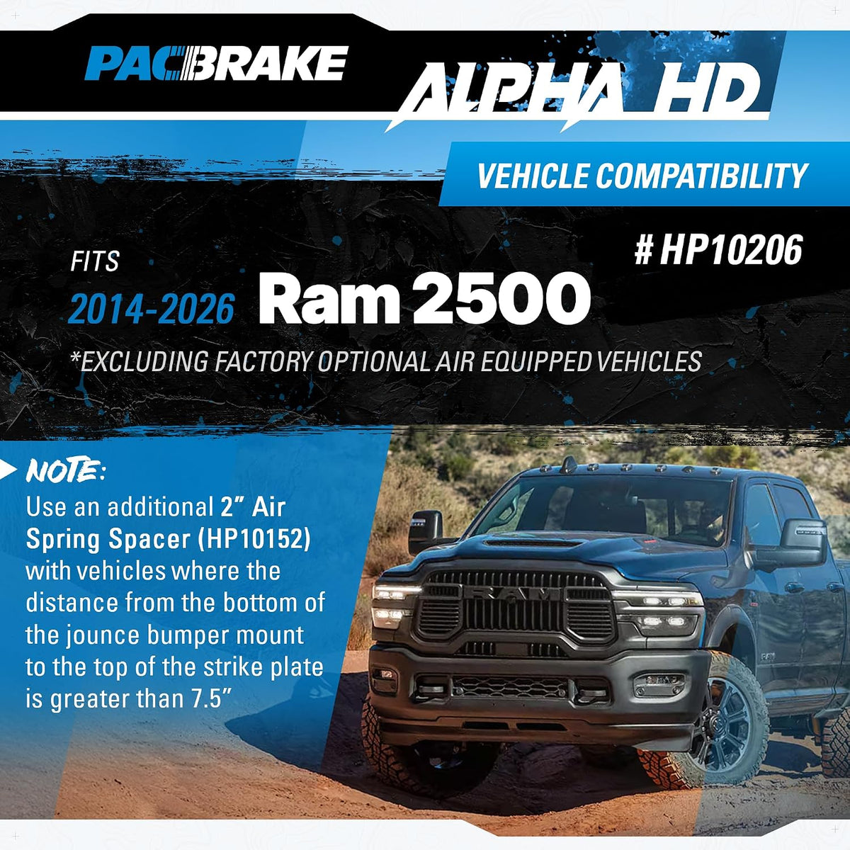 Pacbrake HP10206 ALPHA HD Rear Air Suspension Kit fits 2014-2025 RAM 2500 exc...