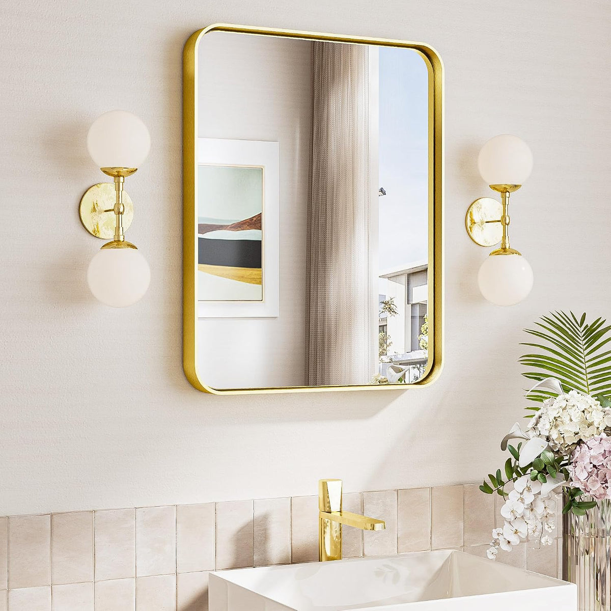 TokeShimi 16x20 Brushed Gold Bathroom Mirror,Vanity Mirror Bathroom Wall with...