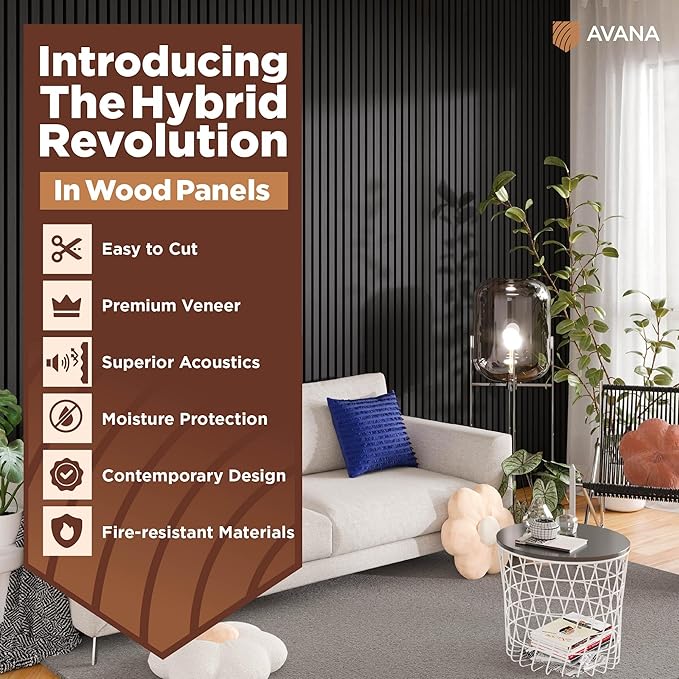 Avana Acoustic Wood Wall Panels – 94.4 x 12.6 Inch Black Oak Acoustic Panels ...