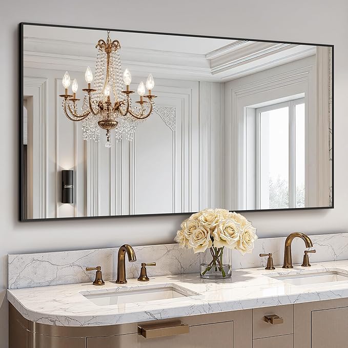 Bathroom Vanity Mirror for Wall, HD Shatterproof Glass, Hangs Horizontally or