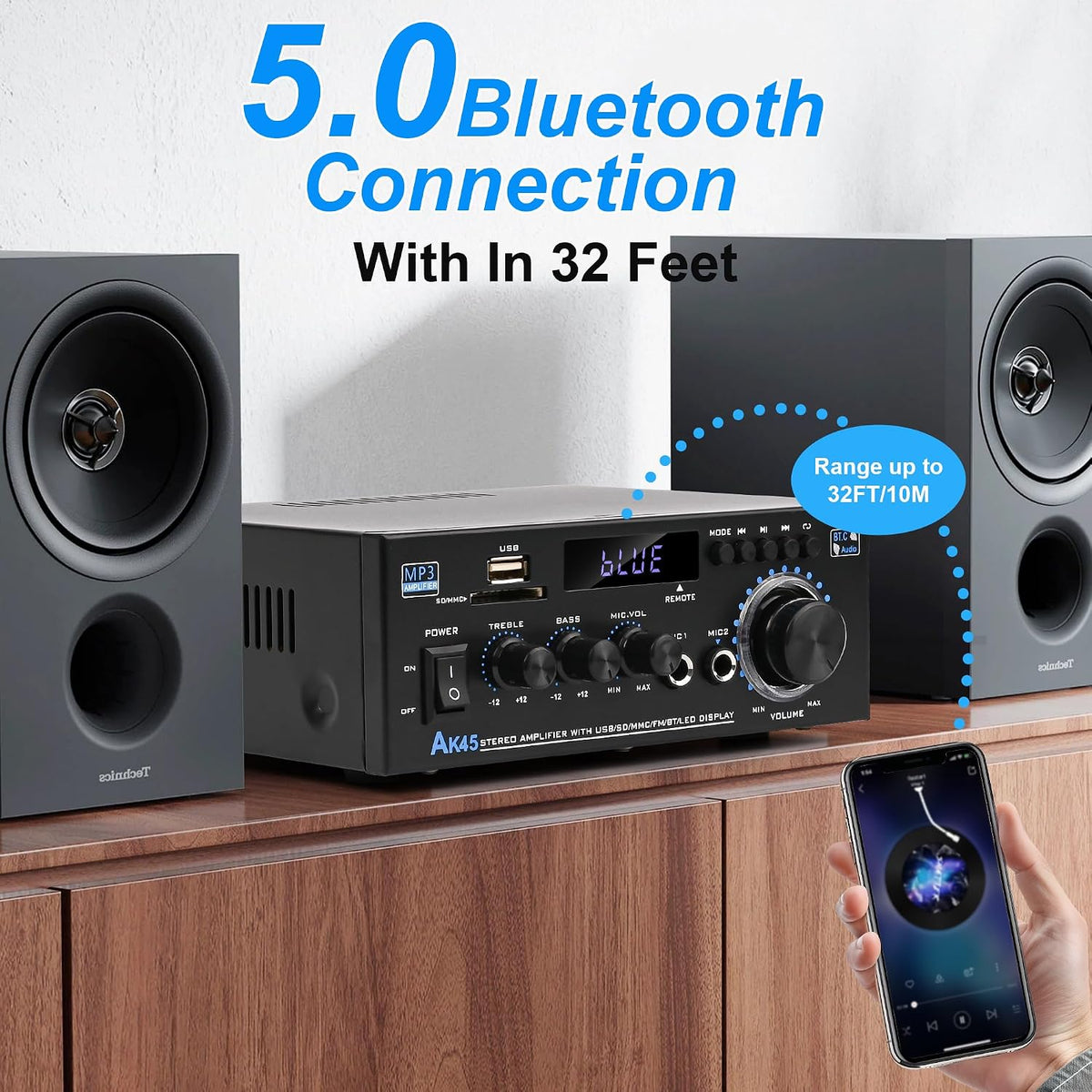 AK45 400W Bluetooth 5.0 Stereo Amplifier Receiver