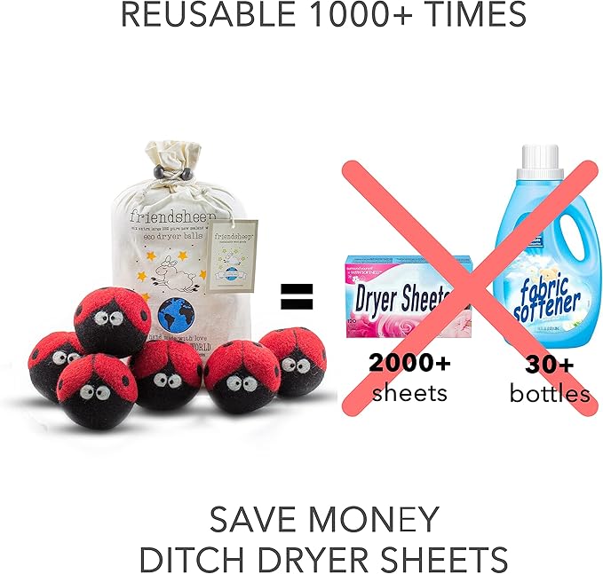 Friendsheep Wool Dryer Balls, Organic Reusable Fabric Softener Alternative (6...