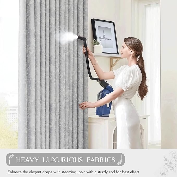 Beauoop Grey Floral Jacquard Blackout Curtains 84 Inches Long