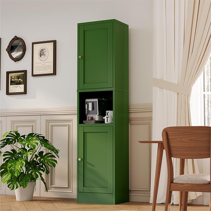 2-Door Metal Storage Cabinet, Tall Slim Pantry Organizer