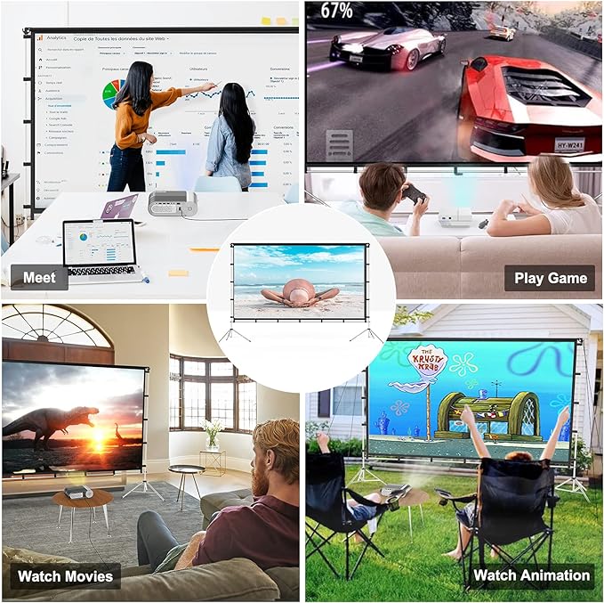 Projector Screen with Stand, Vamvo 100 inch Portable Foldable Projection Screen