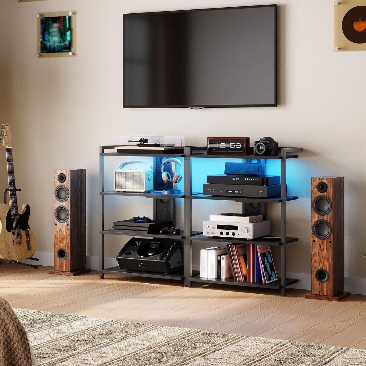 HOOBRO 4-Tier AV Media Stand, Media Console with Charging Station