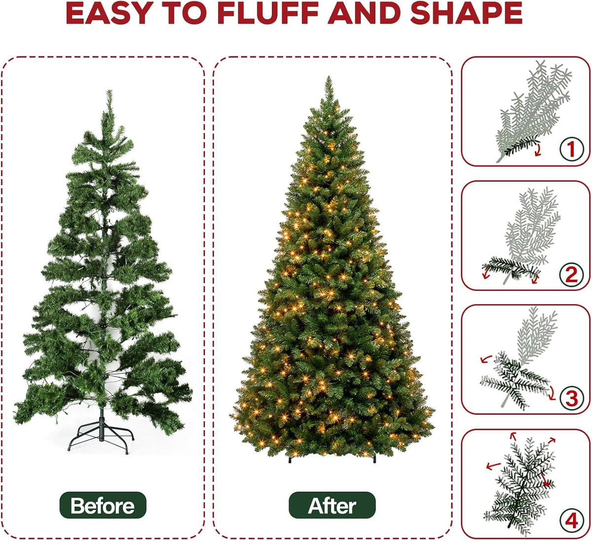 Hykolity 7 ft Prelit Artificial Christmas Tree with 300 Warm White LEDs