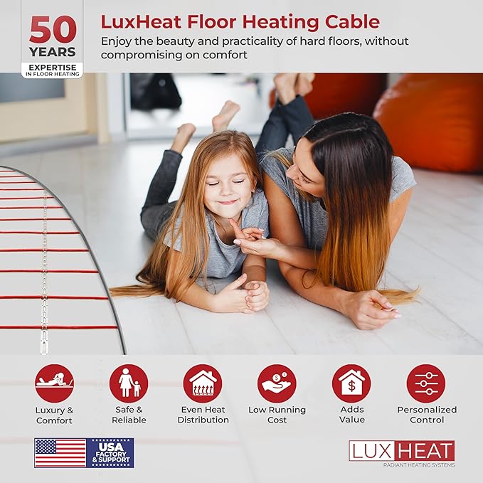 LuxHeat 110sqft Floor Heating Cable Kit - 120v Infloor Heating System -