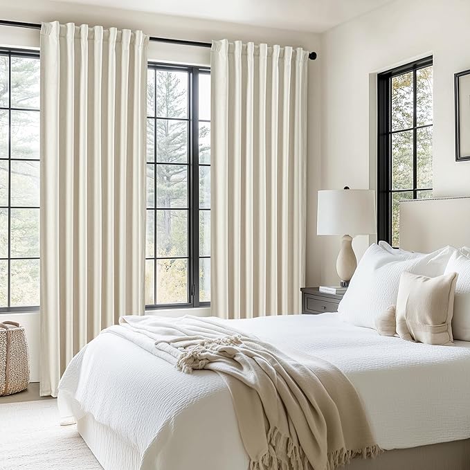 Warm Cream Thick Linen Black Out Curtains 86 Inch Long