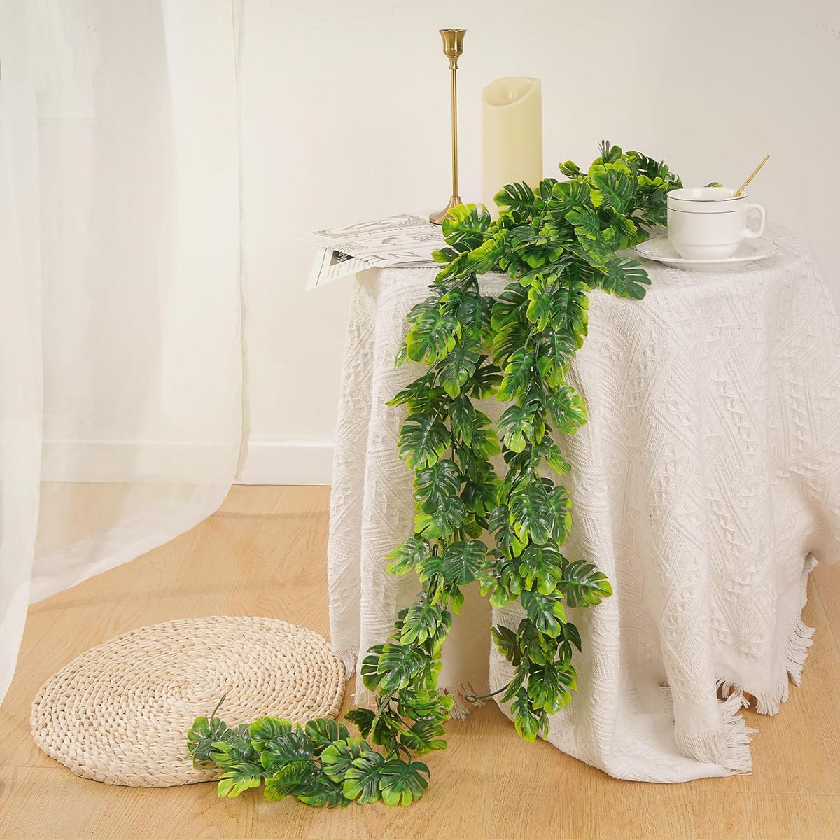 8Pcs Artificial Monstera Leaf Vines 5.6Ft Greenery Garland