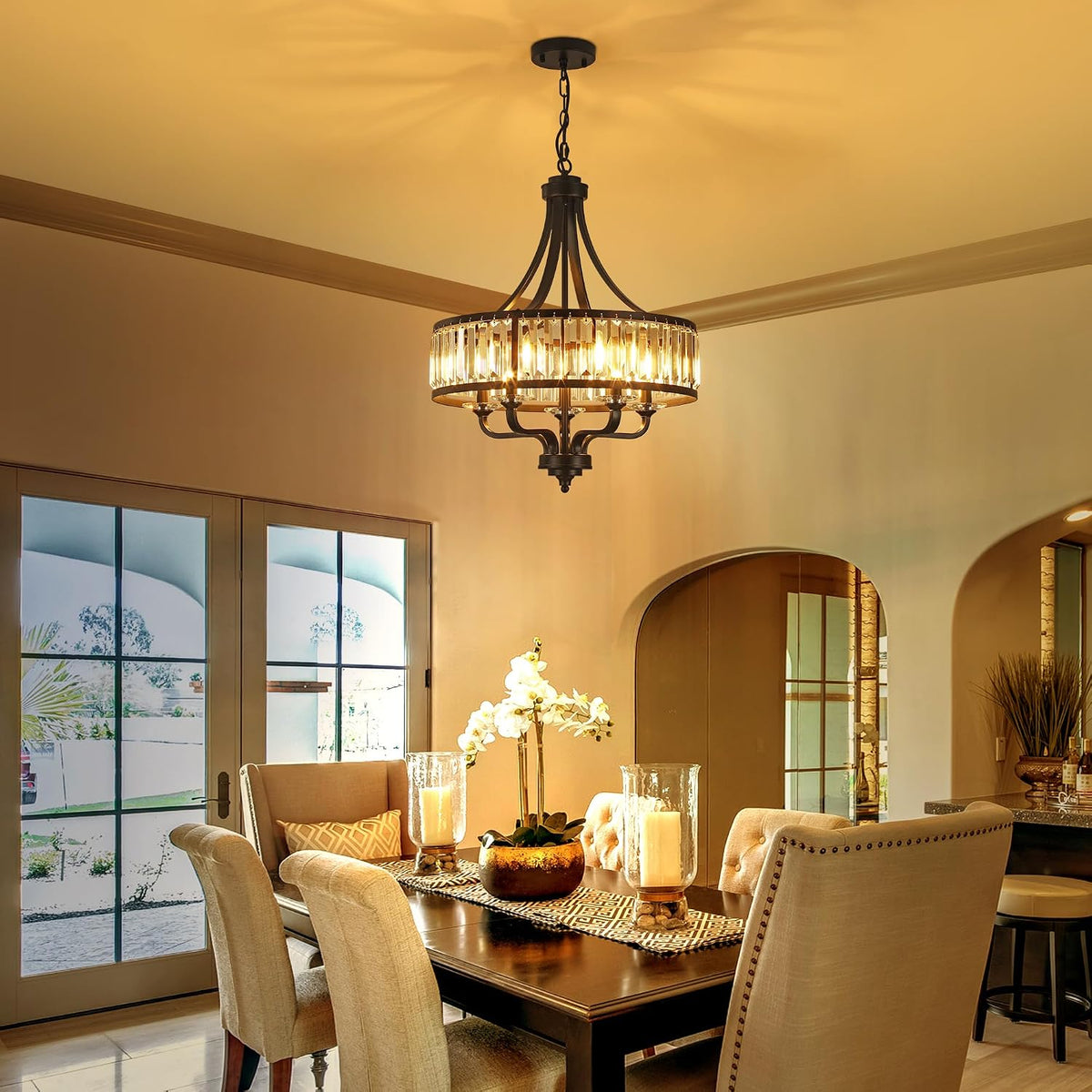 Modern Black Crystal Chandelier,5-Light Farmhouse Dining Room Light Fixture O...