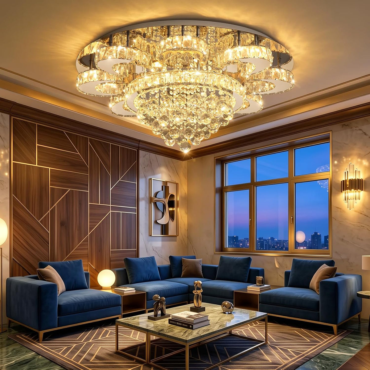 Modern Ceiling Chandelier for Living Room 32 IN Silver Dimmable LED Lights