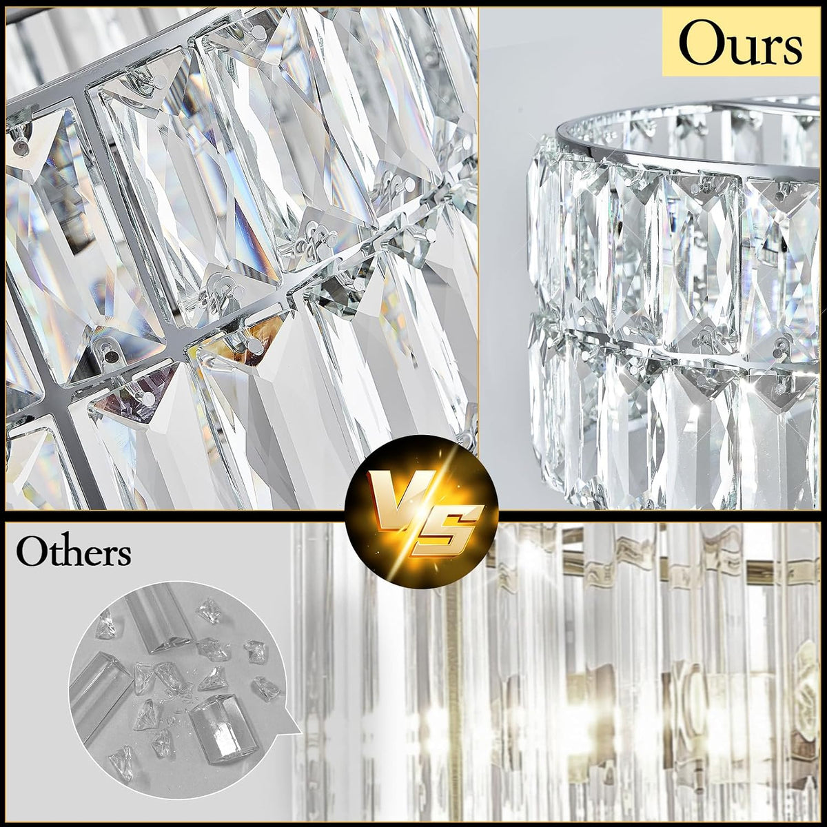 Chrome Crystal Chandelier 20" 6-Light Modern Semi Flush Pendant