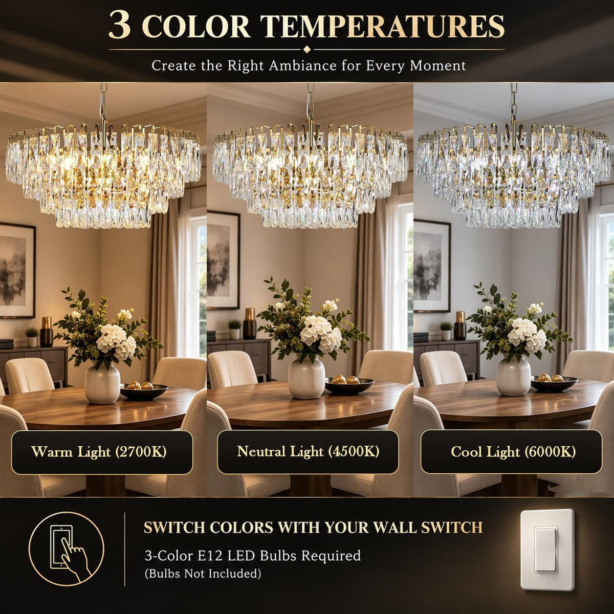 Gold Round Crystal Chandelier, 20 Inch 8-Light Raindrop Pendant Light