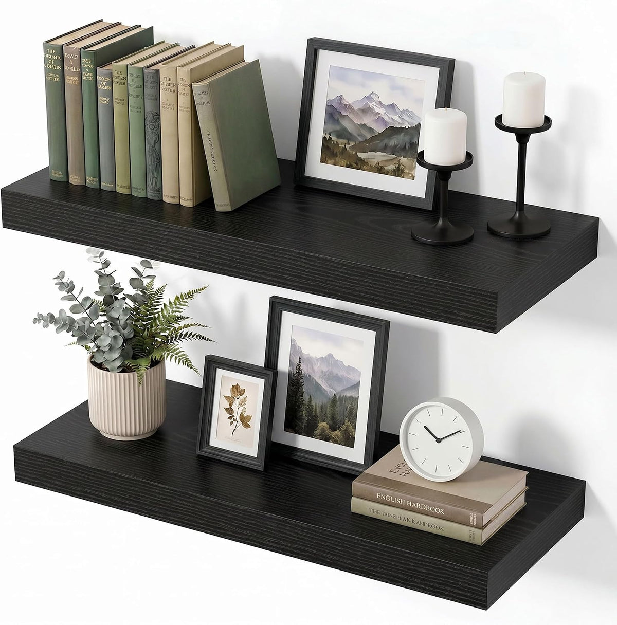 Vivelove 8 Inch Deep Floating Shelves Black, 16 x 8, Set of 2