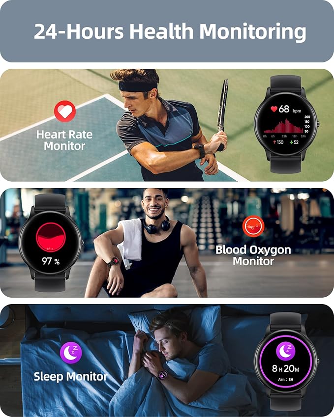 Parsonver Smart Watch for Men Women, HD Screen Fitness Tracker IP68 Waterproof
