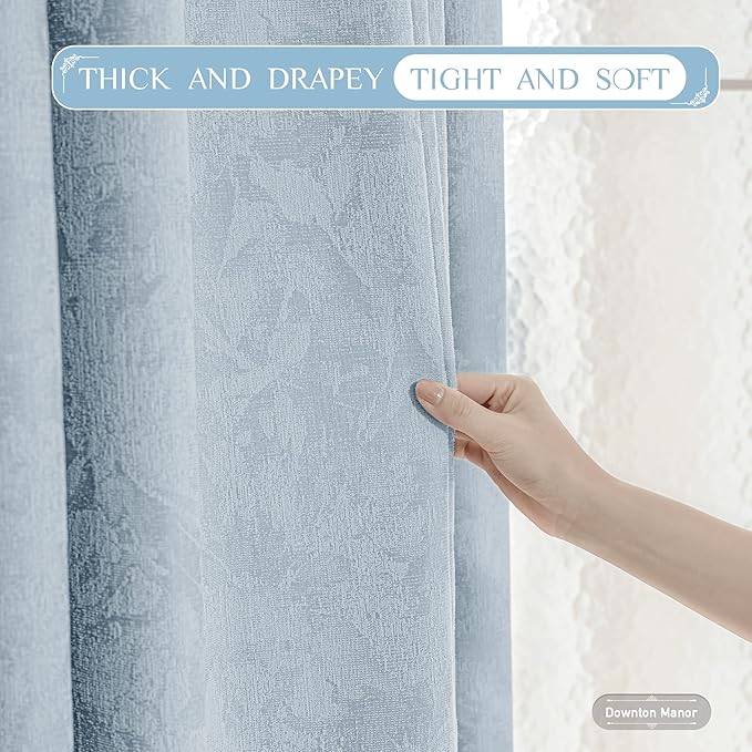Beauoop Blue Floral Jacquard Blackout Curtains 72 Inches Long 2 Panels