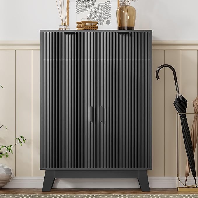 Shoe Cabinet Storage for Entryway, 4 Tier Fluted Shoe Storage Cabinet