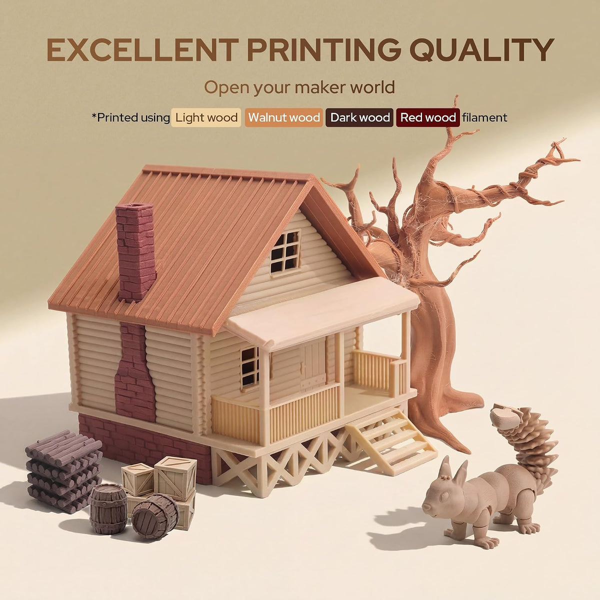 Wood PLA Filament Bundle 250g*4 Pack 3D Printer Filament PLA Bundles