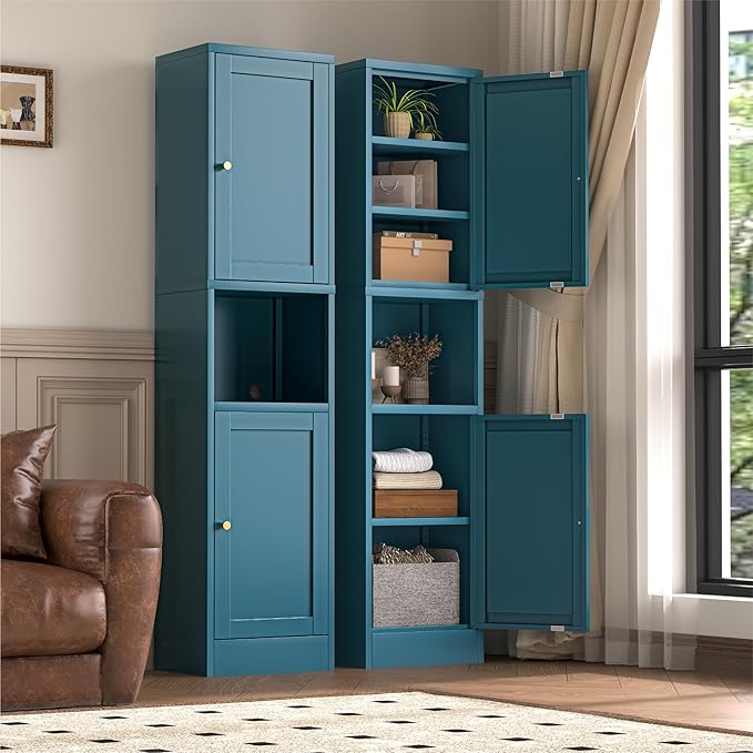 2-Door Metal Storage Cabinet, Tall Slim Pantry Organizer