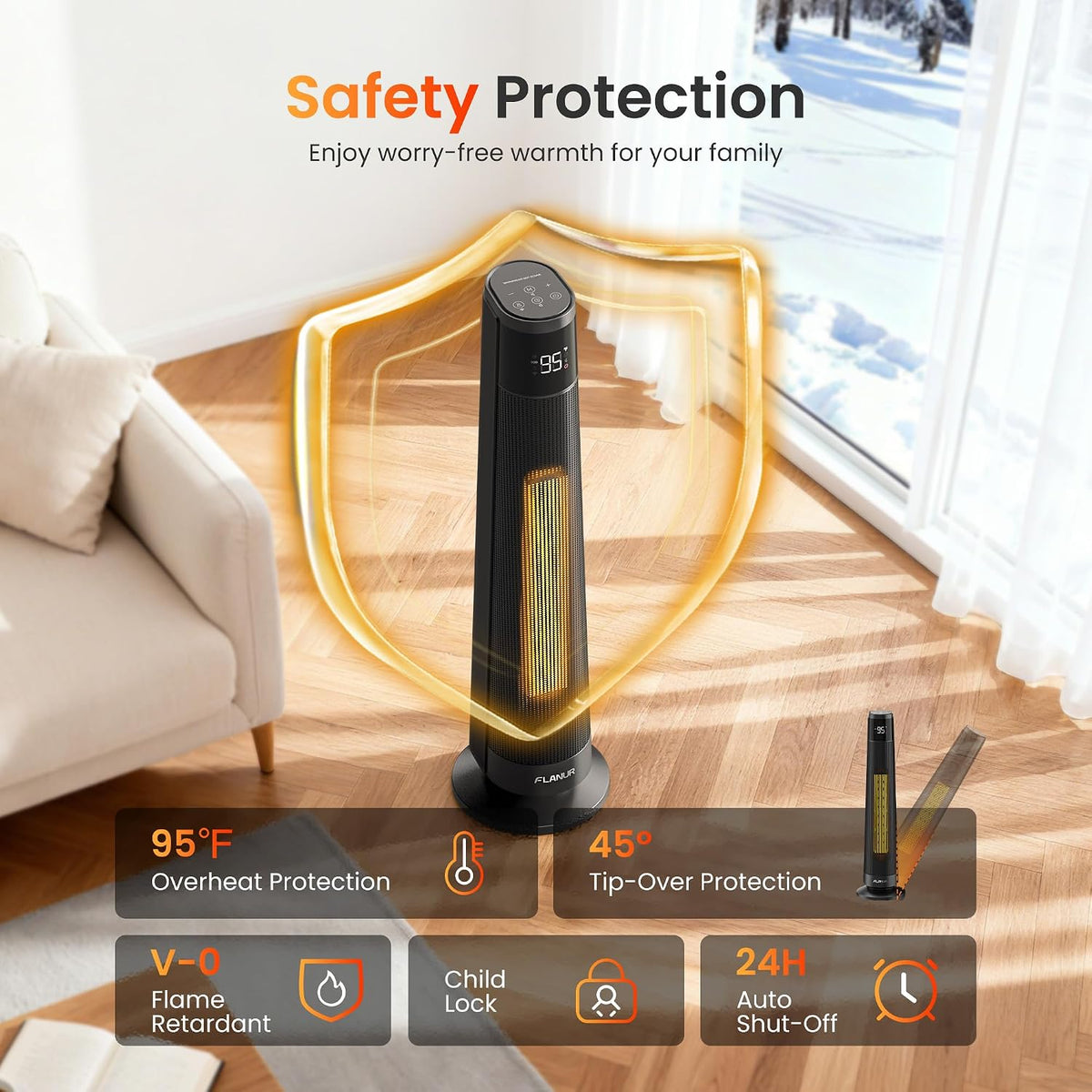 FLANUR Smart Space Heaters for Indoor Use Large Room, 1500W Electric Heater