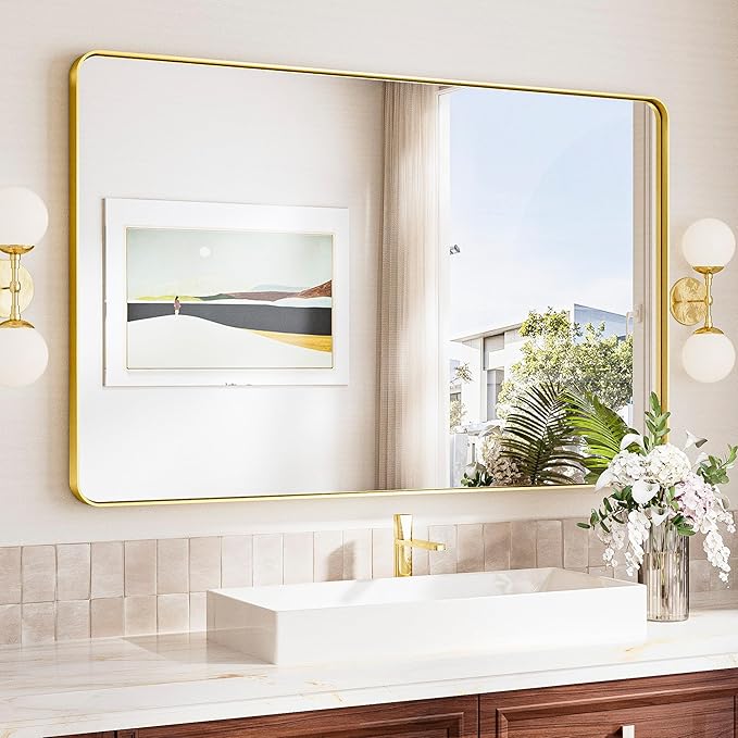 TokeShimi 48x30 Wall Mirror for Bathroom, Brushed Gold Bathroom Vanity Mirror