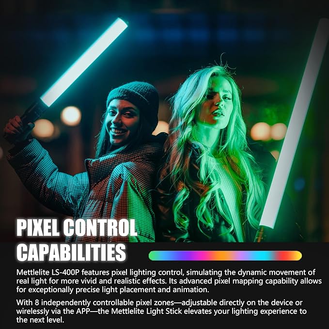 Mettlelite LS400P RGB Pixel LED Light Stick, Handheld Full Color RGBWW