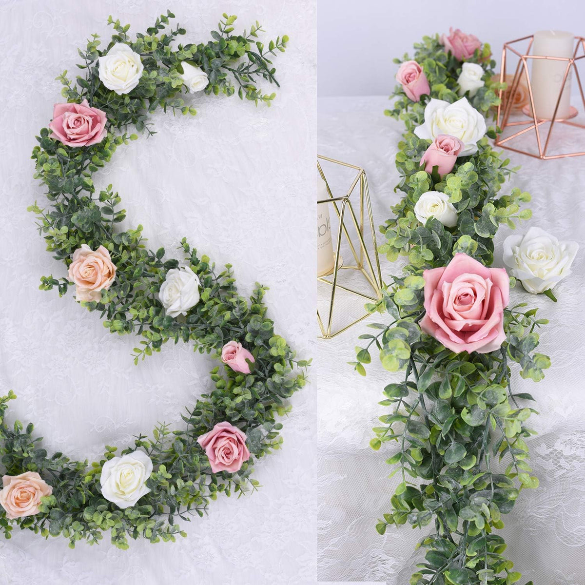 6 Pack Faux Eucalyptus Garland Plant, Artificial Vines Hanging Eucalyptus Lea...