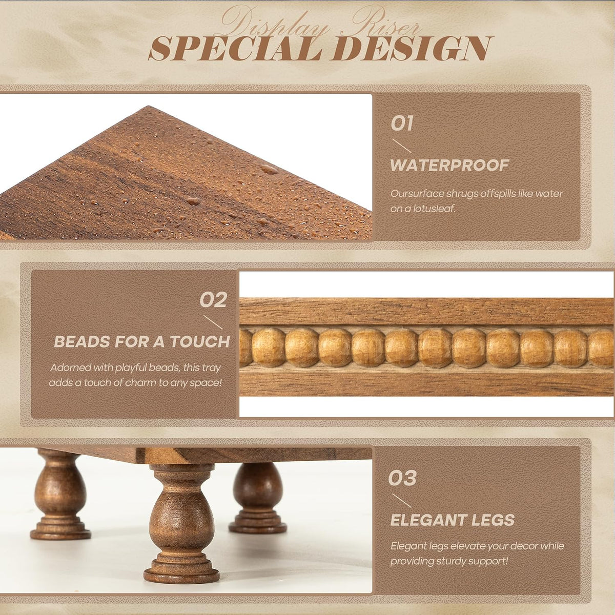 EOSAHR Acacia Wood Riser: Pedestal Stand for Bathroom Decor, Brown