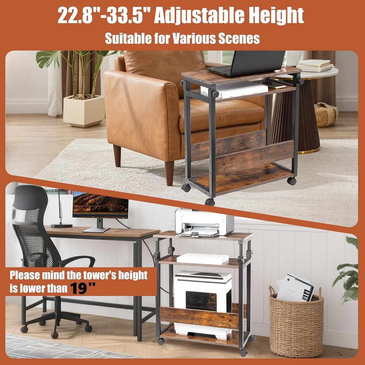 Height Adjustable Computer Tower Stand, Top Adjustable 24"Wx12"Dx23...