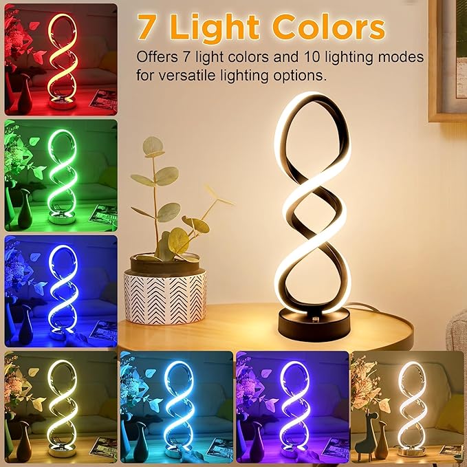 Modern Table Lamp, 7 Colors 10 Light Modes Spiral Design Table Lamp, Touch