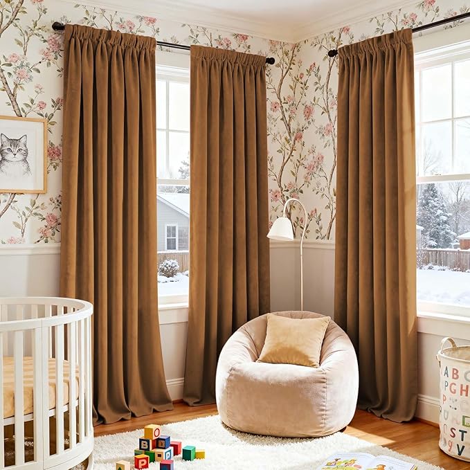 Lazzzy Velvet Blackout Extra Long Curtains Thermal Insulated Room Window Drapes