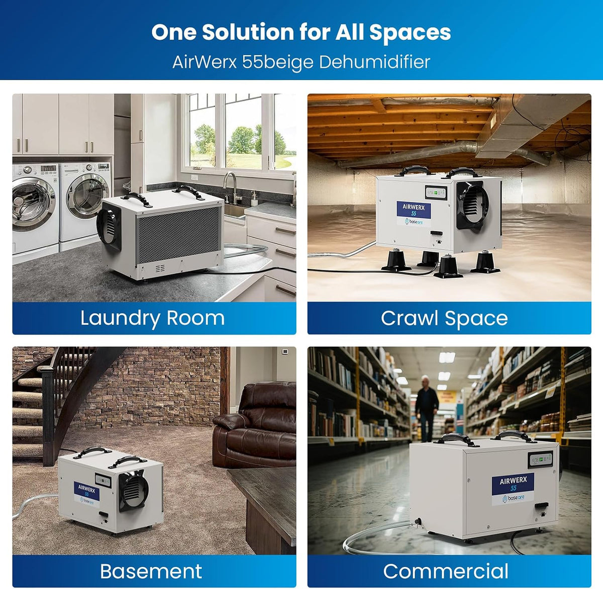 BaseAire 113 Pint Crawl Space Dehumidifier with Drain Hose