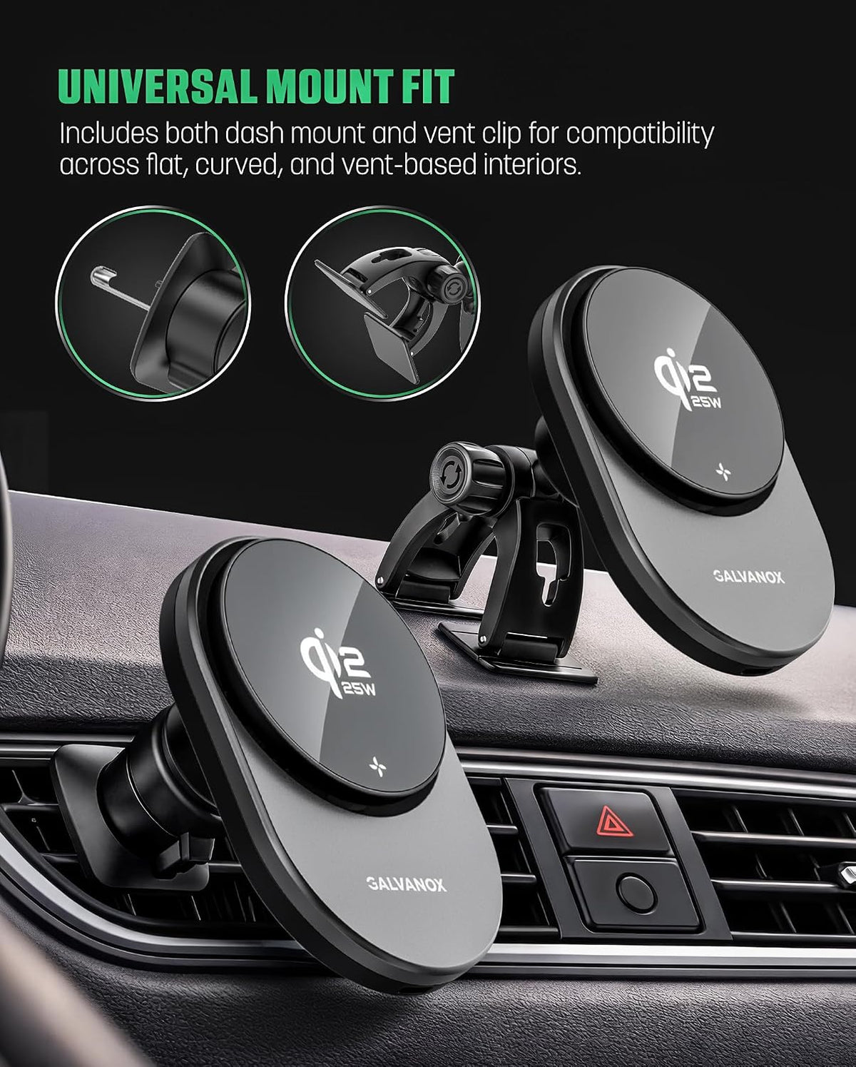 Galvanox Magnetic Wireless Car Charger Mount for Samsung Galaxy Phones, Qi2.2...