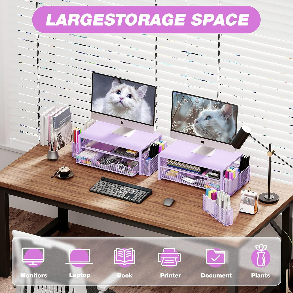 OPNICE Desk Organizer and Accessories, 2-Tier Computer Monitor Stand Riser wi...